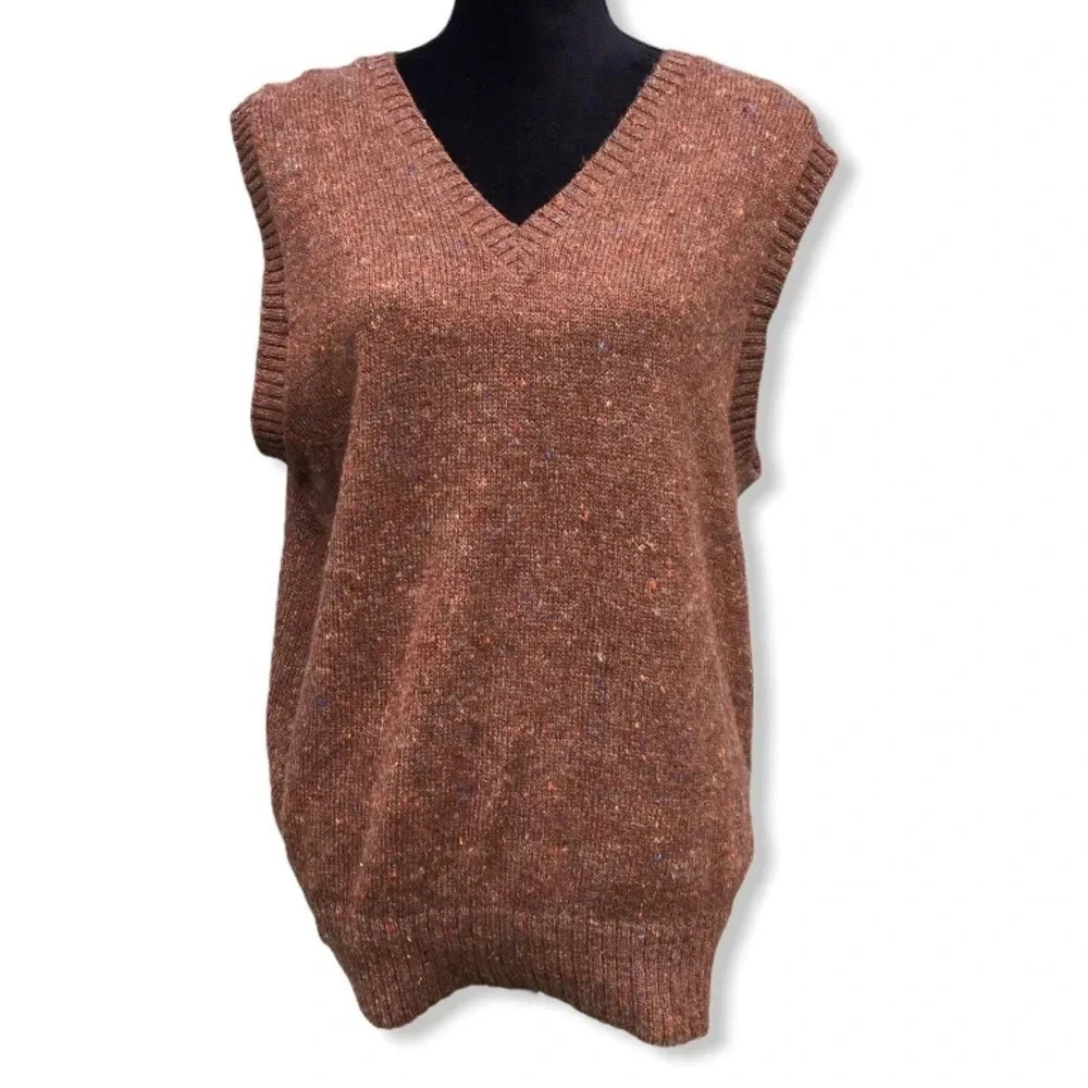 Puritan Wool V-Neck Sweater Vest Pullover Brown L v6x